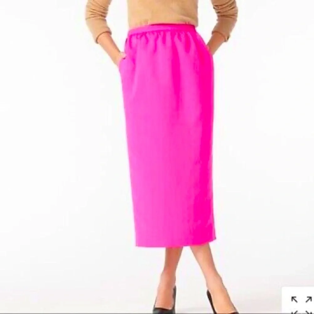 J. Crew Long Midi Pencil Skirt Faille Neon Fuchsia Hot Pink Preppy Modern Chic
